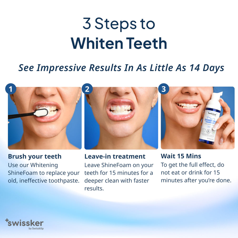 Mint ShineFoam foam applied to teeth