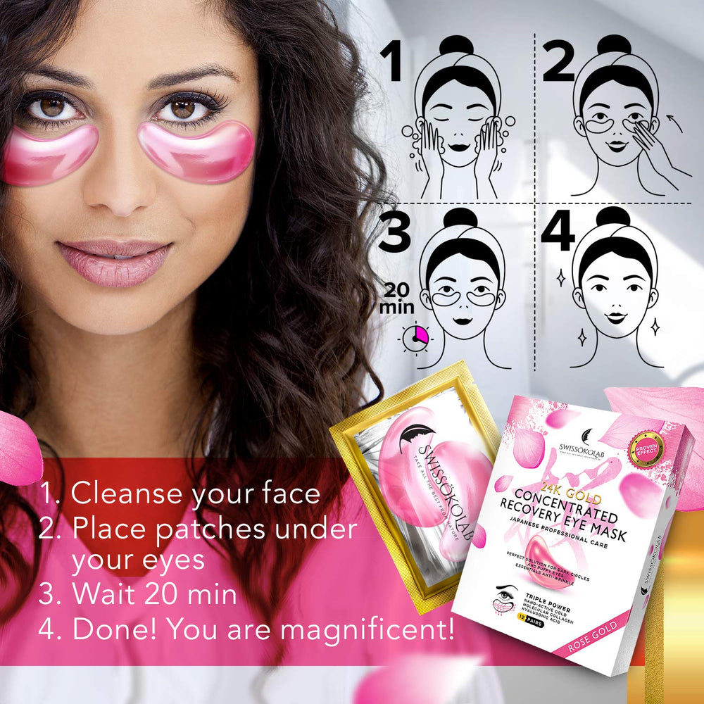 SWISSÖKOLAB rose gold eye mask supports elasticity and smoother skin.