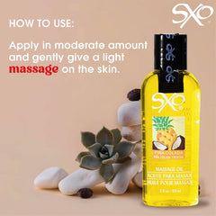 Ingredients label on Piña Colada massage oil bottle