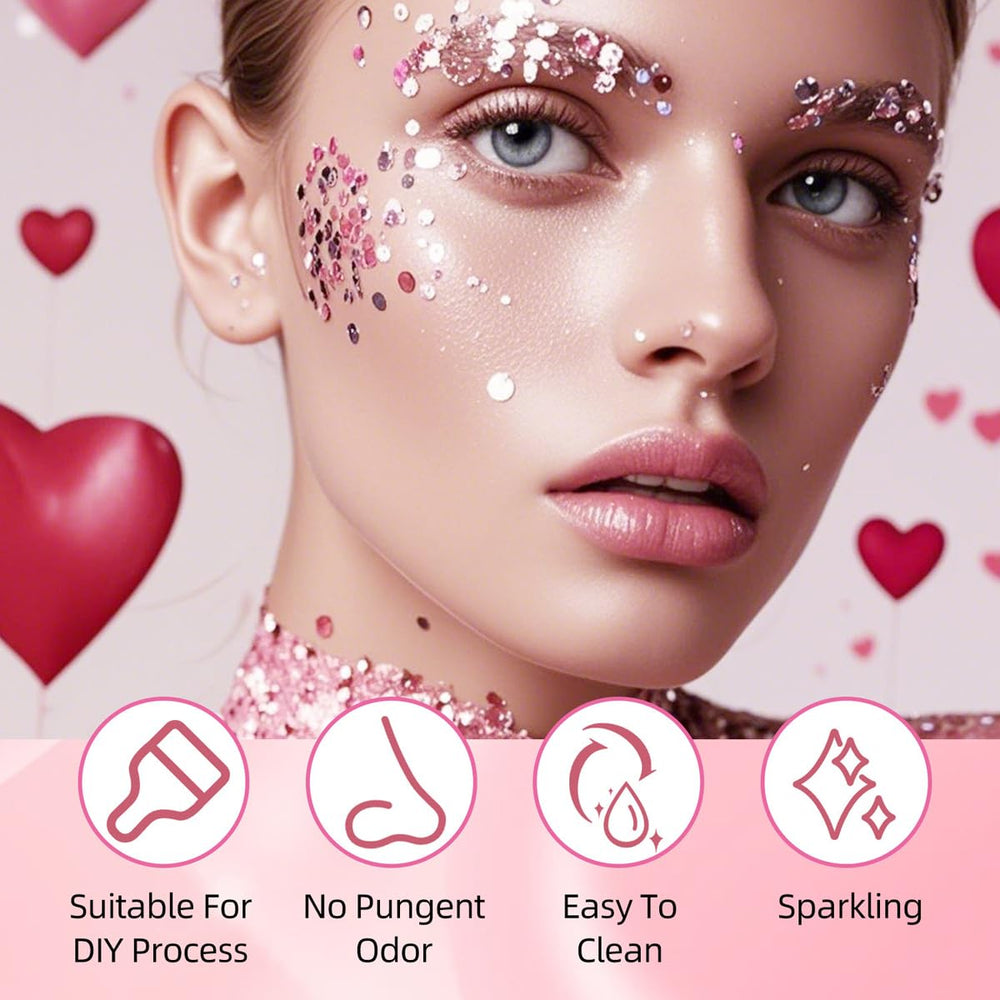 Festival look featuring SYPAFG glitter duo for dramatic glow and color play.