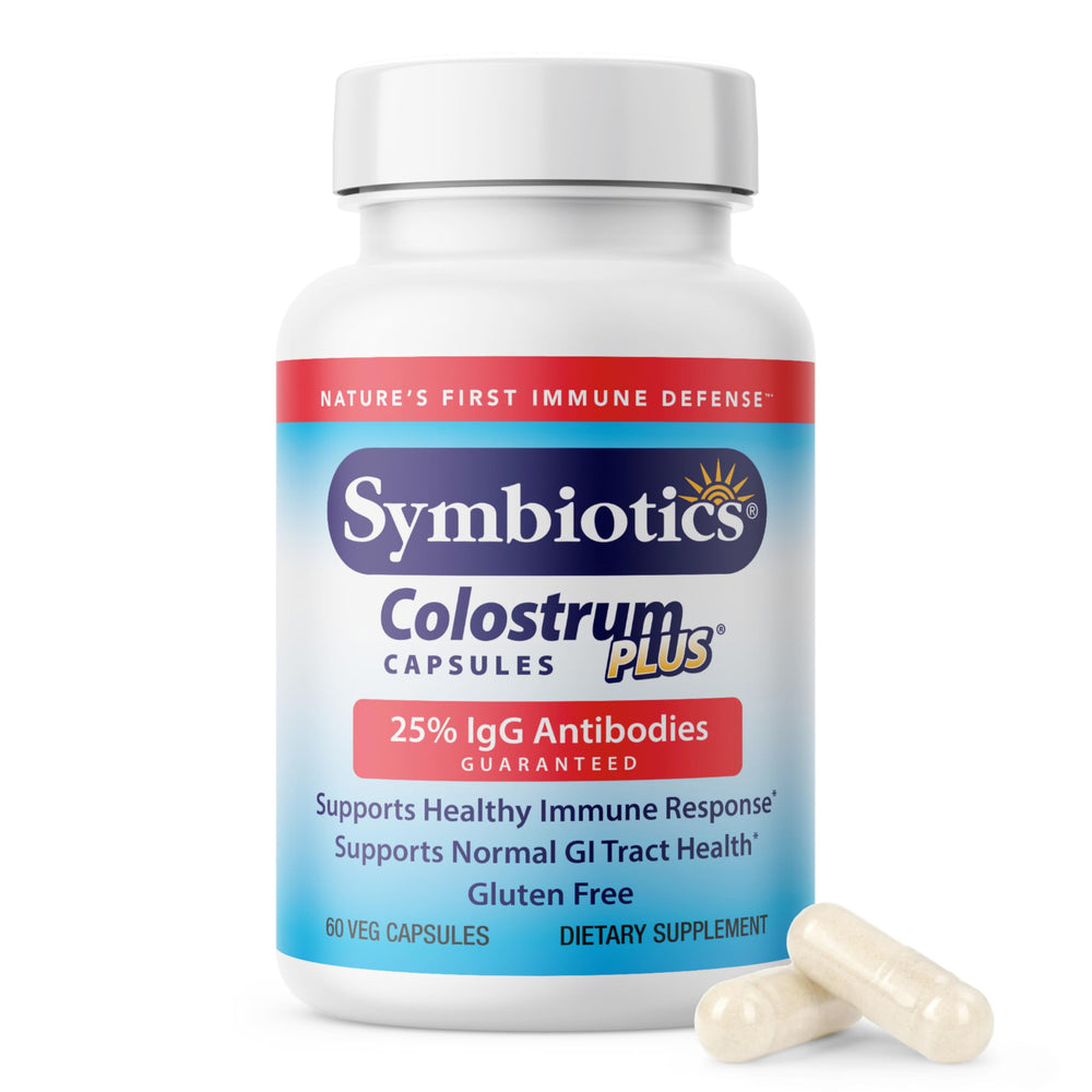 Symbiotics Colostrum 60ct Vegetable Capsules bottle – front view