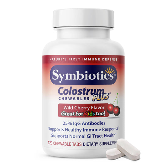 Symbiotics Colostrum Chewables Plus Wild Cherry bottle – 120 count