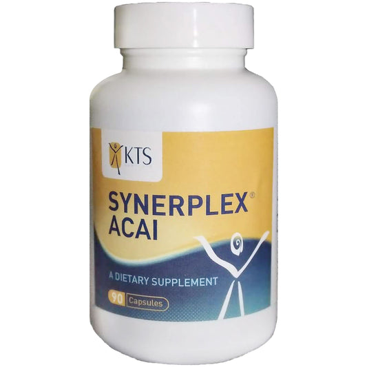 Bottle of Synerplex Acai Capsules with label on a white background