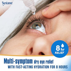 Systane Complete eye-drop application illustrates quick hydration during use.