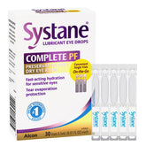 Systane Complete preservative-free unit-dose vial packaging for travel-ready eye relief.