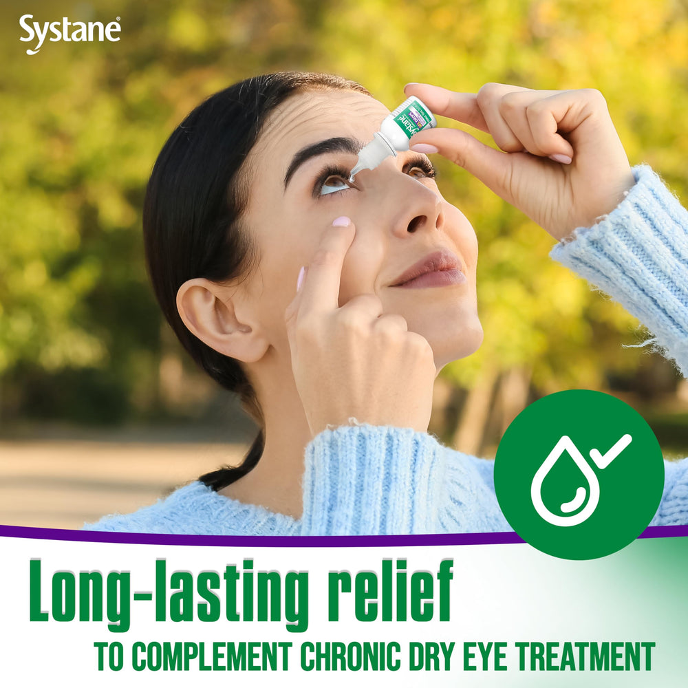 Systane gel drops on finger demonstrates easy application and potential comfort.