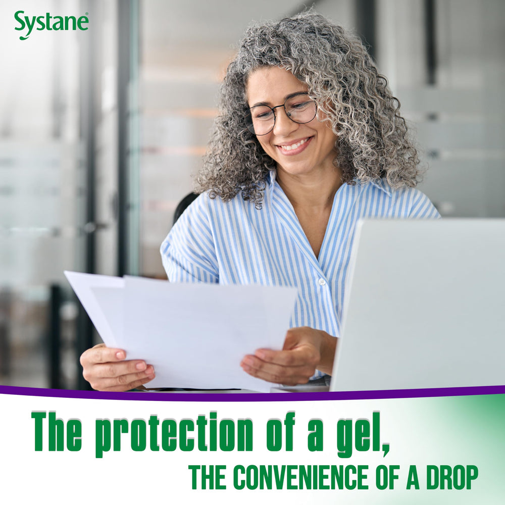 Systane gel drops travel-ready design for on-the-go relief during busy days.