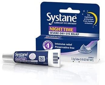 Systane Nighttime Ointment tube dispensing a small drop for easy overnight use.