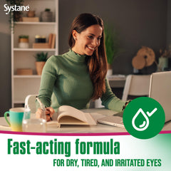 Systane Ultra eye drops label close-up with usage guidance.