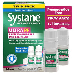 Systane Ultra bottle pour demonstrates fast-acting hydration for dry eye relief.