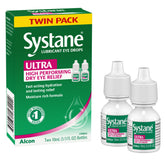 Systane Ultra twin-pack bottles provide extended moisture for dry eye relief on the go.