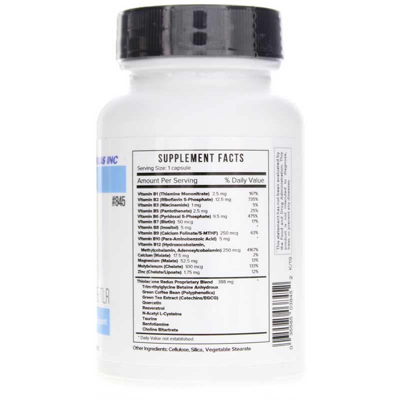 Product label for Systemic Formulas HomoCysteine TLR Thiolactone Redux 60 Capsules