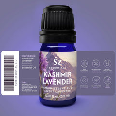Kashmir Lavender Essential Oil bottle on white background