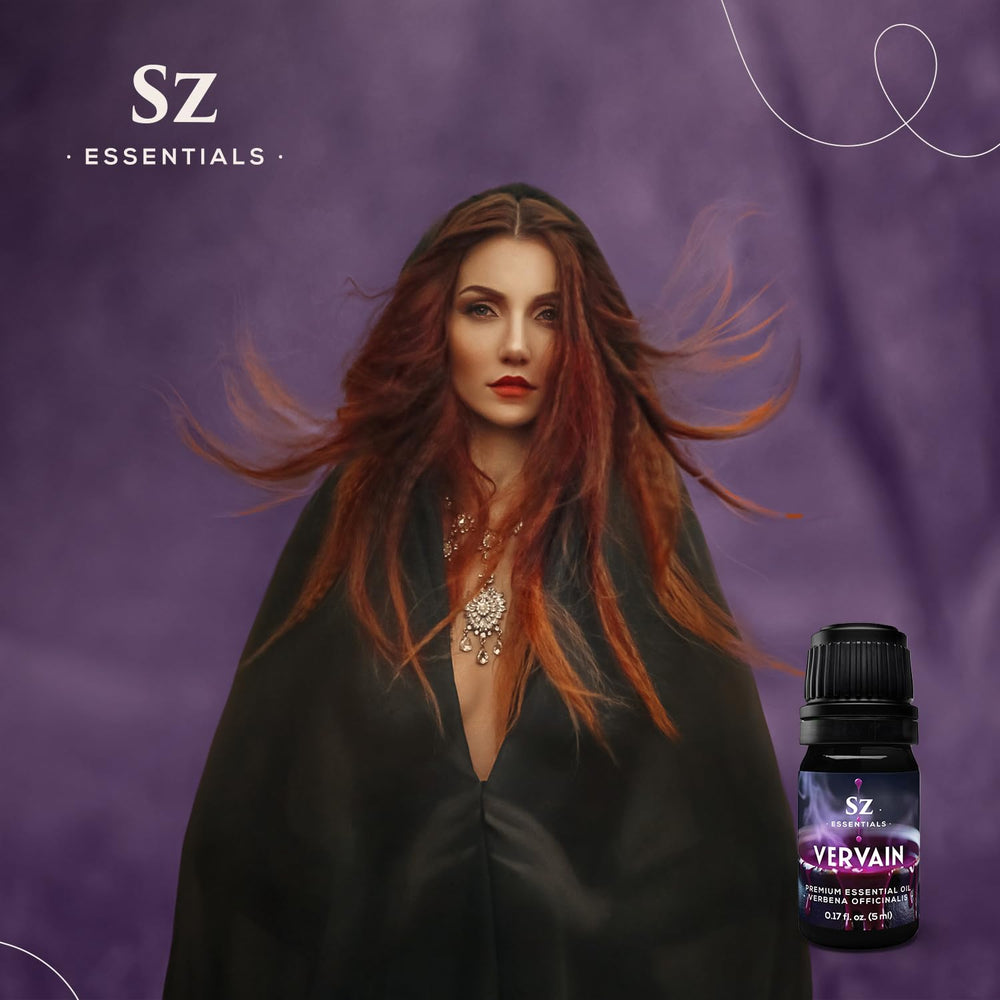 Aromatherapy diffuser with vervain oil nearby