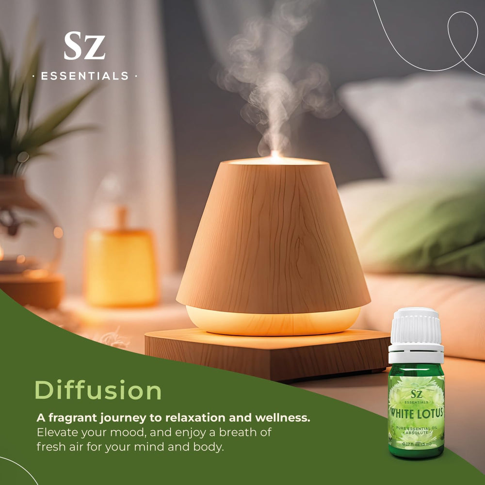 Aromatherapy scene featuring White Lotus oil and candles
