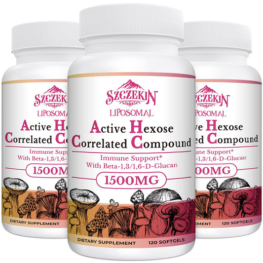 SZCZEKIN 1500mg Liposomal AHCC supplement bottle front view
