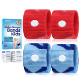 SZSTYYP motion sickness bands blue pair worn on kids wrists for travel nausea relief.