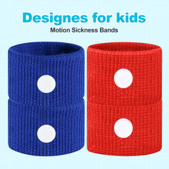 SZSTYYP motion sickness bands kids red wristband on a child before a family trip.
