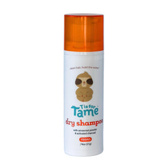 T is for Tame dry shampoo cap open for mess-free on-the-go refresh
