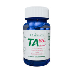 Close-up of TA-65 capsules in bottle