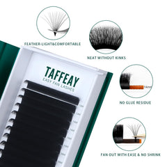 TAFFEAY Cashmere Smart Fan extensions 0.05 CC curl for balanced fullness.