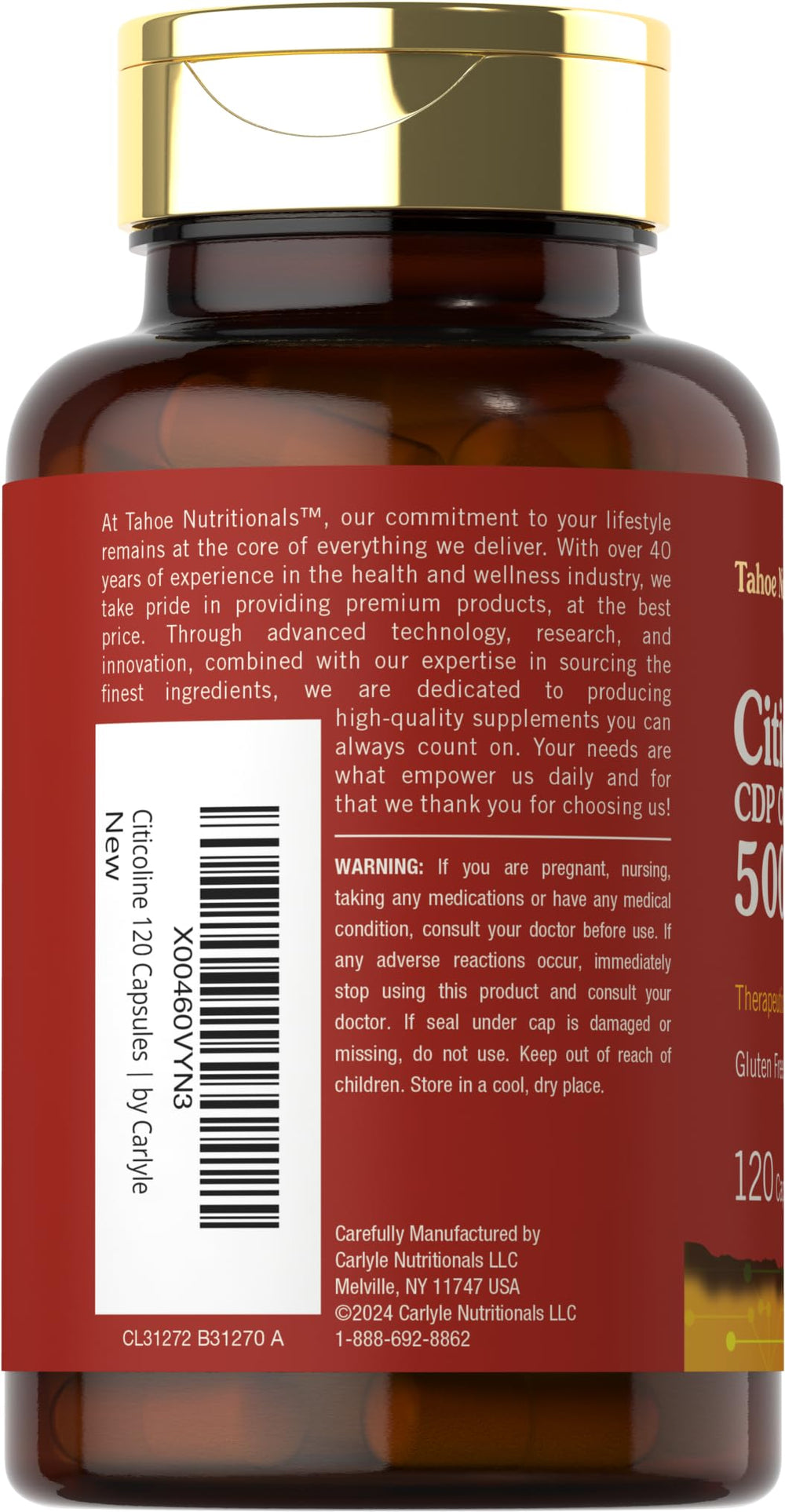 Close-up of Tahoe Nutritionals Citicoline bottle