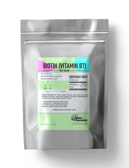 Talsen Biotin Powder 4 oz bottle on white background
