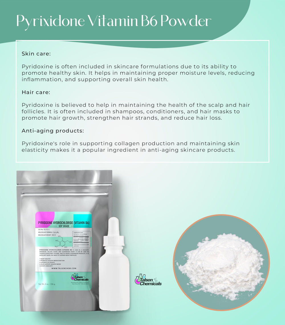 Pyridoxine HCl Vitamin B6 powder container close-up