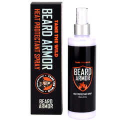 Tame The Wild beard straightener bottle showing heat protection during styling.