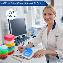 Set of 10 colored dental storage boxes for braces and mouth guards