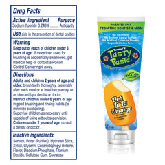 Orange-flavored kids toothpaste packaging