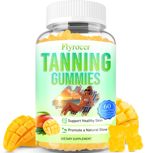 Tanning Gummies bottle with Mango Flavor label