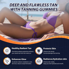 Close-up of Tanning Gummies with natural blueberry flavor