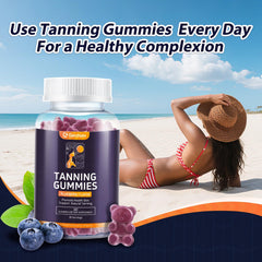 Concept image of healthy, glowing skin after using tanning gummies