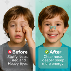TapeGeeks nasal strips kids design close-up showing comfortable all-night fit.