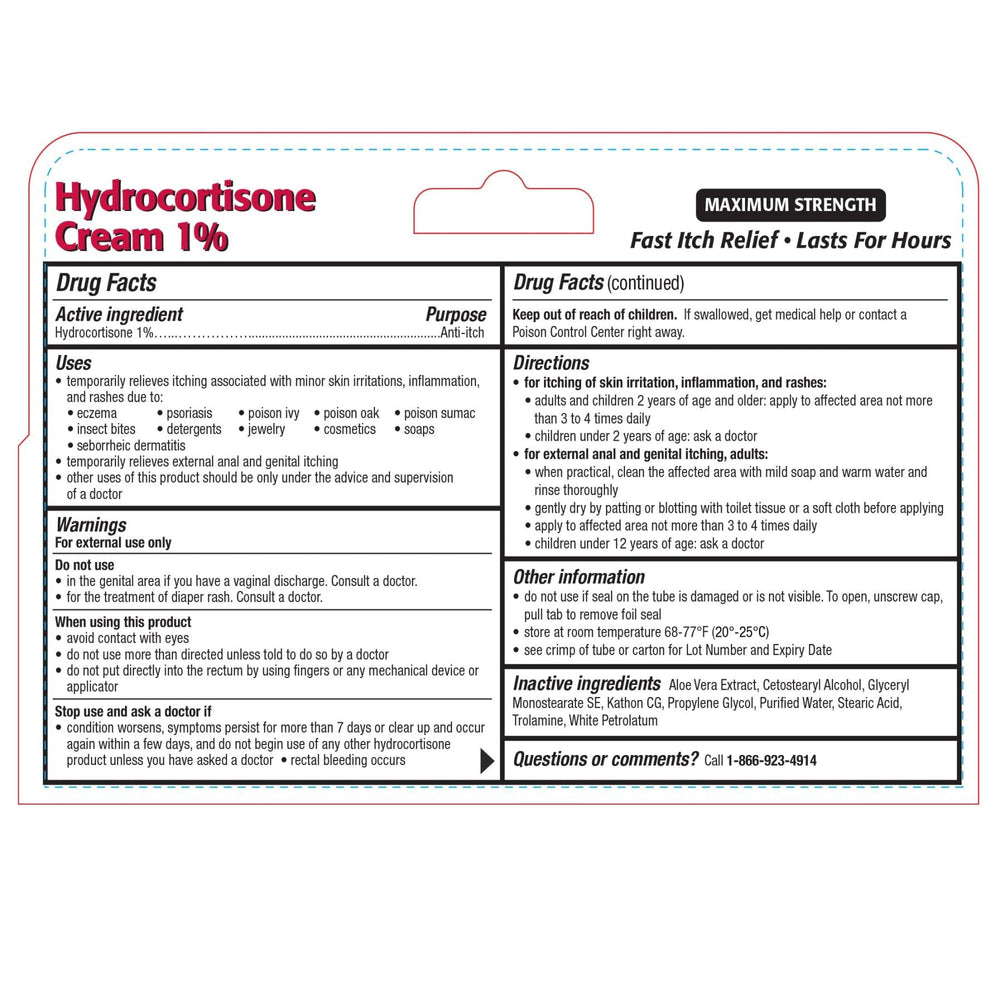 TARO Hydrocortisone Cream 1% label close-up showing fragrance-free Aloe formula for sensitive skin