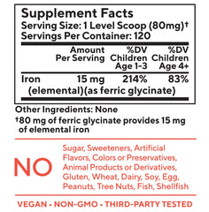 Close-up of Tasteless Iron for Kids bottle label
