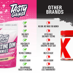 White peach flavored creatine gummies for women