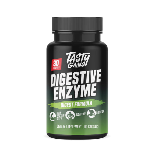 TASTY GAINS Digestive Enzymes bottle label