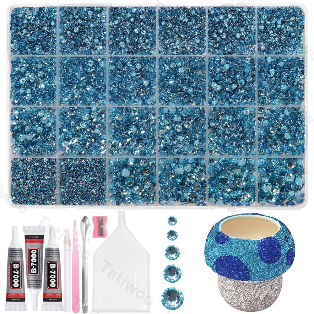 Tatiwoo 20000Pcs light blue rhinestones for bedazzling tumblers and crafts.
