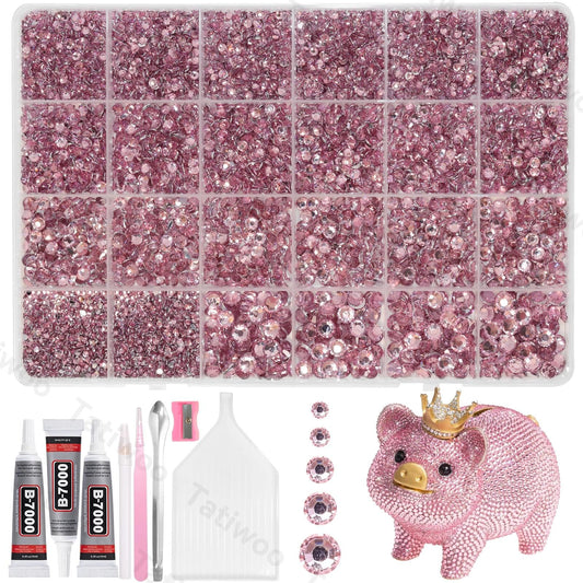 Tatiwoo 20000pcs light pink flatback rhinestones kit for crafting projects.