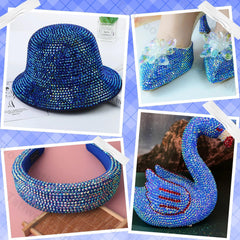 Tatiwoo AB coated royal blue rhinestones closeup with rainbow sparkle