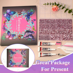 Tatiwoo glue, tweezers, wax pen, and scoop for easy gem placement.