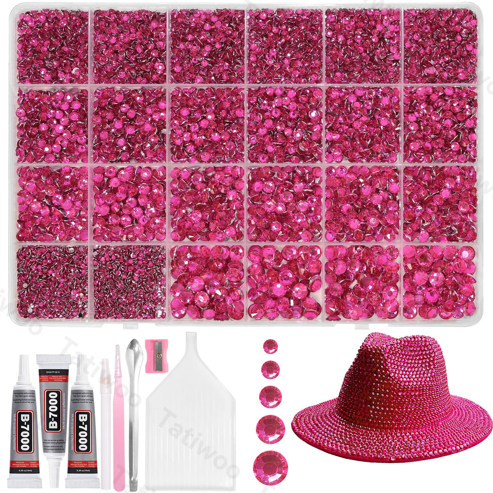 Tatiwoo hot pink rhinestones kit contents for versatile DIY sparkle projects