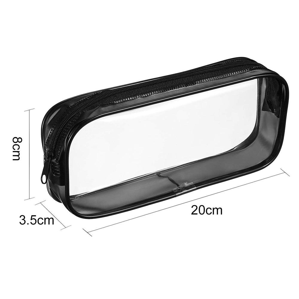 Tatuo clear PVC bag for makeup and pens, easy visibility and organization.