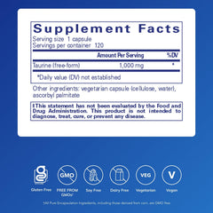 Taurine 1000 mg bottle highlighting liver and gallbladder support