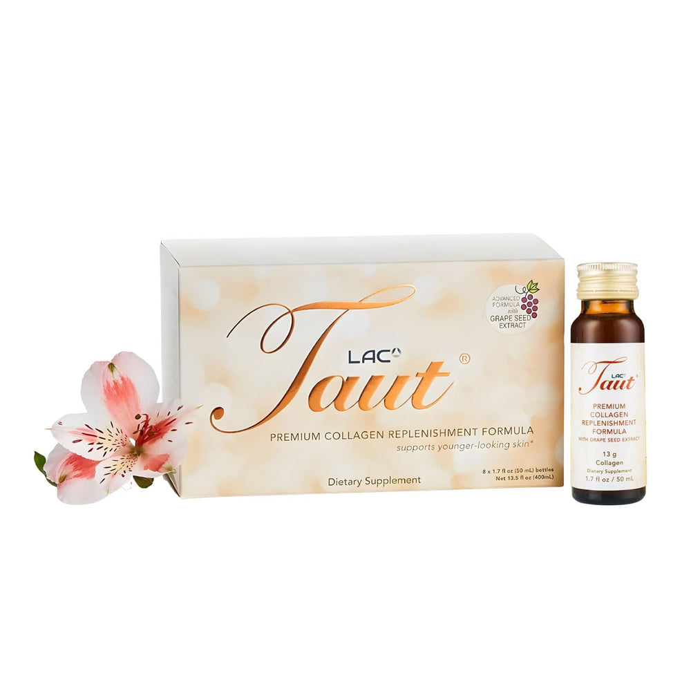 TAUT Liquid Collagen for Women packaging with eight bottles
