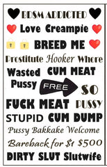 Tavens bold QoS tattoo design featuring phrases for themed events.
