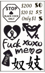 Tavens public motif tattoo sheet for playful cosplay and stage looks.