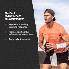Graphic featuring Zinc, Vitamin C, Beta Glucan, Larch Tree Extract, and Elderberry